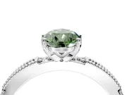 Solitaire Engagement Ring Setting for Fancy Green Pear-Shaped Center with Milgrain-Edged Pave Band and Prong Head in Sterling Silver
