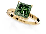 Hidden Halo Engagement Ring Setting for Fancy Green Princess Cut Center with Wide Flat Plain Band and Prong Head in Yellow Gold