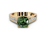 Solitaire Engagement Ring Setting for Fancy Green Cushion Cut Center with Channel Band and Double Claw Prong Head in Yellow Gold