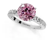 Solitaire Engagement Ring Setting for Fancy Pink Round Cut Center with Single Row Accent Band and Prong Head in Sterling Silver