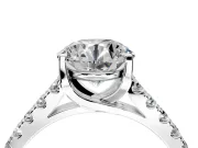Solitaire Engagement Ring Setting for Round Cut Center with Partway Pave Band and Prong Head in White Gold