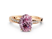 Side Accent Engagement Ring Setting for Fancy Pink Oval Center with Accent Shoulders and Prong Head in Rose Gold