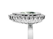 Halo Engagement Ring Setting for Fancy Green Pear-Shaped Center with Milgrain Bezel Rim, Plain Band and Prong Head in Sterling Silver