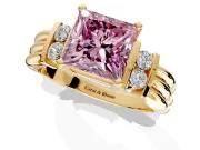 Solitaire Engagement Ring Setting for Fancy Pink Princess Cut Center with Grooved Bar Accent Band and Prong Head in Yellow Gold