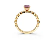 Solitaire Engagement Ring Setting for Fancy Pink Emerald Cut Center with Beaded Bezel Station Band and Prong Head in Yellow Gold