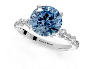 Solitaire Engagement Ring Setting for Fancy Blue Round Cut Center with Alternating Size Accents and Prong Head in Sterling Silver