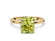 Hidden Halo Engagement Ring Setting for Fancy Yellow Radiant Cut Center with Thin Round-Wire Band and Prong Head in Yellow Gold