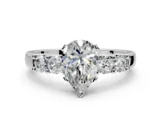 5 Stone Engagement Ring Setting for Pear-Shaped Center with Plain Band and Prong Head in Platinum