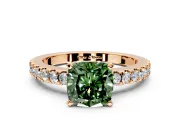 Solitaire Engagement Ring Setting for Fancy Green Cushion Cut Center with Single Row Accent Band and Prong Head in Rose Gold