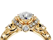 Solitaire Engagement Ring Setting for Pear-Shaped Center with Filigree Band and Prong Head in Yellow Gold