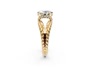 Halo Engagement Ring Setting for Oval Center with Rope Twist Split Shank and Prong Head in Yellow Gold