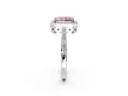 Halo Engagement Ring Setting for Fancy Pink Radiant Cut Center with Heart-Shaped Openwork, Pave Band and Prong Head in Platinum