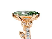 Leaf Motif Engagement Ring Setting for Fancy Green Marquise Center with Pave Band and Prong Head in Rose Gold