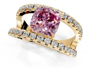 Solitaire Engagement Ring Setting for Fancy Pink Cushion Cut Center with Wide-Open Split Shank and Prong Head in Yellow Gold