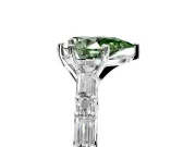 Baguette Engagement Ring Setting for Fancy Green Pear-Shaped Center with Alternating Bar-Set Band and Prong Head in Platinum