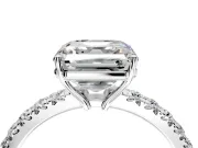 Solitaire Engagement Ring Setting for Asscher Cut Center with Large Accent Band and Prong Head in White Gold