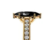 Solitaire Engagement Ring Setting for Fancy Black Marquise Center with Engraved Pave Band and Prong Head in Yellow Gold