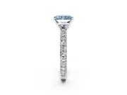 Solitaire Engagement Ring Setting for Fancy Blue Radiant Cut Center with Milgrain-Edged Pave Band and Prong Head in Platinum