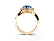 Starburst Halo Engagement Ring Setting for Fancy Blue Heart-Shaped Center with Flat Cathedral Band and Prong Head in Yellow Gold