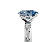 Solitaire Engagement Ring Setting for Fancy Blue Oval Center with Channel Baguette Band and Prong Head in Sterling Silver