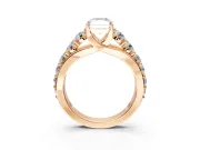 Solitaire Engagement Ring Setting for Radiant Cut Center with Graduated Shared Prongs and Prong Head in Rose Gold