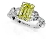 Leaf Motif Engagement Ring Setting for Fancy Yellow Emerald Cut Center with Pave Band and Prong Head in Sterling Silver