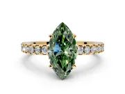 Solitaire Engagement Ring Setting for Fancy Green Marquise Center with Single Row Accent Band and Prong Head in Yellow Gold