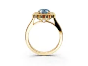 Cluster Halo Engagement Ring Setting for Fancy Blue Oval Center with Milgrain Bezel Accents and Prong Head in Yellow Gold