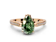 Cathedral Engagement Ring Setting for Fancy Green Pear-Shaped Center with Antique-Style Pave Band and Prong Head in Rose Gold