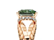 Halo Engagement Ring Setting for Fancy Green Radiant Cut Center with Rope Twist Split Shank and Prong Head in Rose Gold