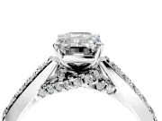 Solitaire Engagement Ring Setting for Emerald Cut Center with Crossover Accents and Prong Head in Platinum