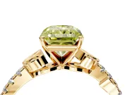 Leaf Motif Engagement Ring Setting for Fancy Yellow Radiant Cut Center with Pave Band and Prong Head in Yellow Gold