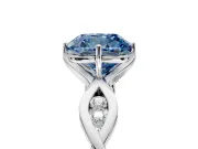 Solitaire Engagement Ring Setting for Fancy Blue Cushion Cut Center with Accented Twist Band and Leaf Prong Head in Sterling Silver
