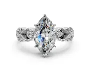 Leaf Engagement Ring Setting for Marquise Center with Milgrain Accent Band and Prong Head in Platinum