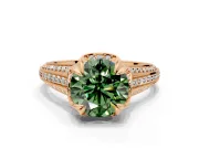 Solitaire Engagement Ring Setting for Fancy Green Round Cut Center with Accented Split Shank and Prong Head in Rose Gold