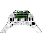 Halo Engagement Ring Setting for Fancy Green Asscher Cut Center with Leaf Motif Split Shank and Prong Head in White Gold