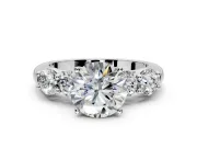 5 Stone Engagement Ring Setting for Round Cut Center with Graduated Accents and Prong Head in Platinum