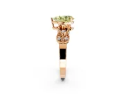 Leaf Engagement Ring Setting for Fancy Yellow Pear-Shaped Center with Milgrain Accent Band and Prong Head in Rose Gold