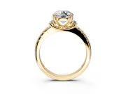 Paired Accent Engagement Ring Setting for Round Cut Center with Pave Band and Prong Head in Yellow Gold