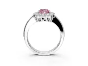 Halo Engagement Ring Setting for Fancy Pink Cushion Cut Center with Milgrain Channel Band and Prong Head in Sterling Silver