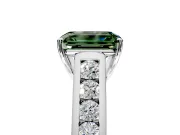 Solitaire Engagement Ring Setting for Fancy Green Emerald Cut Center with Round Cut Channel Band and Prong Head in Platinum