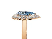 Halo Engagement Ring Setting for Fancy Blue Pear-Shaped Center with Plain Tapered Band and Prong Head in Rose Gold