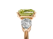 3 Stone Engagement Ring Setting for Fancy Yellow Asscher Cut Center with Large Pear-Shaped Accents and Prong Head in Rose Gold