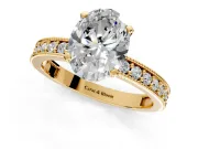 Milgrain Pave Engagement Ring Setting for Oval Center with Accent Band and Prong Head in Yellow Gold