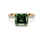Solitaire Engagement Ring Setting for Fancy Green Asscher Cut Center with Pave Accents and Prong Head in Yellow Gold