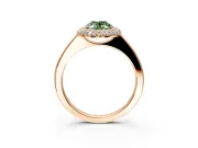 Halo Engagement Ring Setting for Fancy Green Oval Center with Plain Tapered Band and Prong Head in Rose Gold