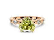 Solitaire Engagement Ring Setting for Fancy Yellow Heart-Shaped Center with Beaded Bezel Station Band and Prong Head in Rose Gold