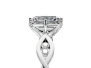 Solitaire Engagement Ring Setting for Emerald Cut Center with Accented Twist Band and Leaf Prong Head in Sterling Silver