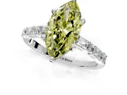 Baguette Engagement Ring Setting for Fancy Yellow Marquise Center with Alternating Bar-Set Band and Prong Head in White Gold