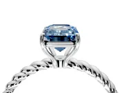 Solitaire Engagement Ring Setting for Fancy Blue Emerald Cut Center with Plain Twisted Rope Band and Prong Head in Sterling Silver